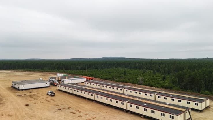 Aerial view of the Ignace construction camp under construction.