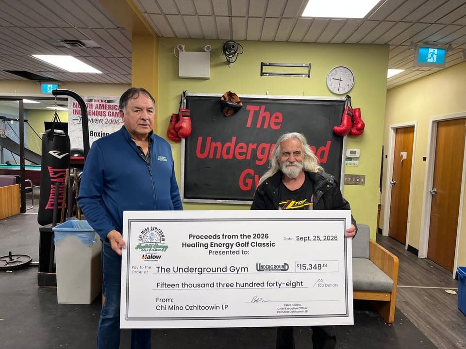 Chi Mino Ozhitoowin Chief Executive Officer Peter Collins visited The Underground Gym & Youth Centre founder Peter Panet