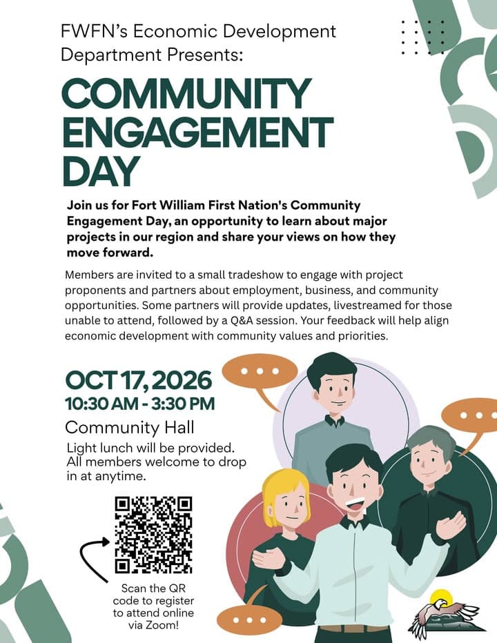 📣 Reminder: Fort William First Nation Community Engagement Day! TODAY! Chi Mino Ozhitoowin (CMO) will be attending Fort
