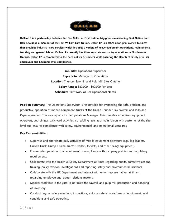 📣 Dallan LP is hiring in Thunder Bay! Sharing two opportunities with a 100% Indigenous-owned business for community mem