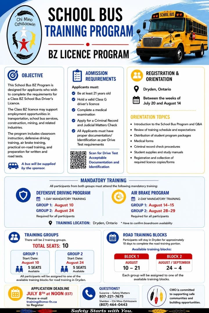 🚌 Application Deadline Extended — School Bus Training Program / BZ Licence Program - NEW DEADLINE: July 8th @ 4 p.m. Th