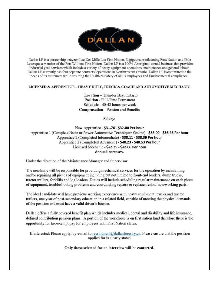 🔧NOW HIRING | DALLAN LP🔧 Dallan LP is currently seeking Licensed and Apprentice Heavy Duty, Truck & Coach and Automoti