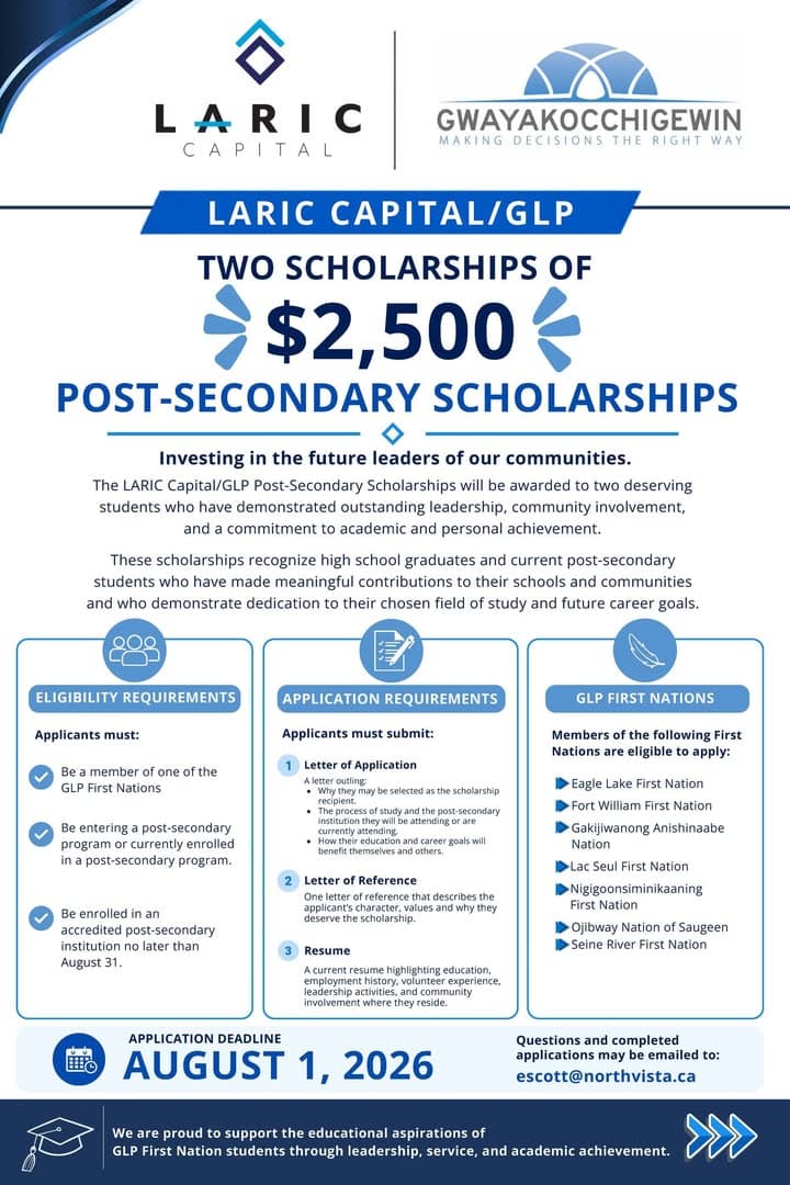🎓$2,500 POST-SECONDARY SCHOLARSHIPS AVAILABLE!🎓 Chi Mino Ozhitoowin is pleased to share an exciting scholarship opport