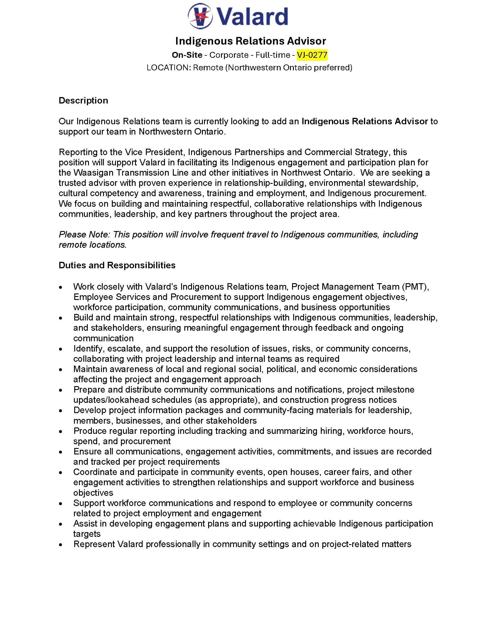 📣 @valardconstruction is hiring! Valard is seeking an Indigenous Relations Advisor to support Indigenous engagement and